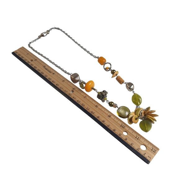 Mixed Medium Beaded Boho Silver Tone Metal Women Fashion Necklace 23" Length - Picture 3 of 6